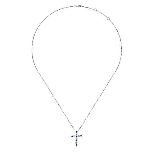 Gabriel &amp; Co. 14K White Gold Sapphire and Diamond Cross Pendant Necklace NK4984W45SA