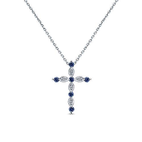 Gabriel &amp; Co. 14K White Gold Sapphire and Diamond Cross Pendant Necklace NK4984W45SA