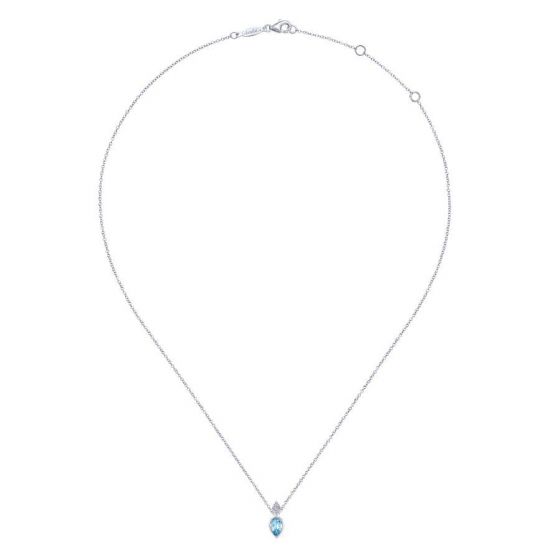 Gabriel &amp; Co 14k White Gold 0.03ct Diamond Blue Topaz Necklace NK5751W45BT