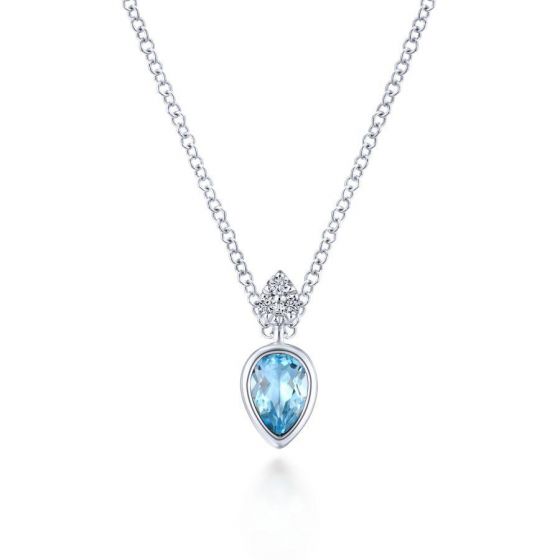 Gabriel &amp; Co 14k White Gold 0.03ct Diamond Blue Topaz Necklace NK5751W45BT