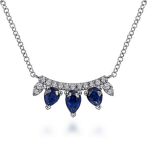 Gabriel &amp; Co 14k White Gold 0.08ct Diamond Sapphire 17.5in Necklace NK6075W45SA