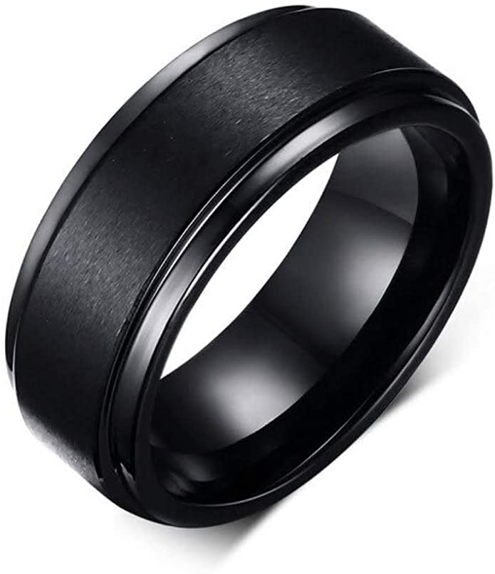 Tungsten Carbide 8mm Black High Polish Satin Men Fancy Wedding Band Ring Size 7