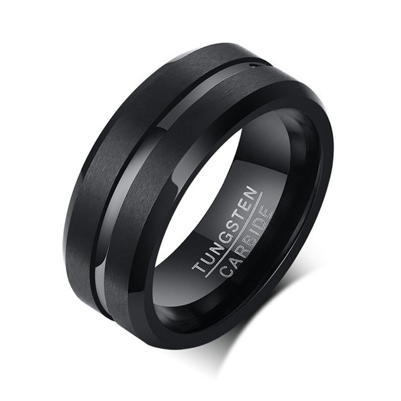 Tungsten Carbide 8mm Black Fancy Mens Wedding Band Ring Size 9