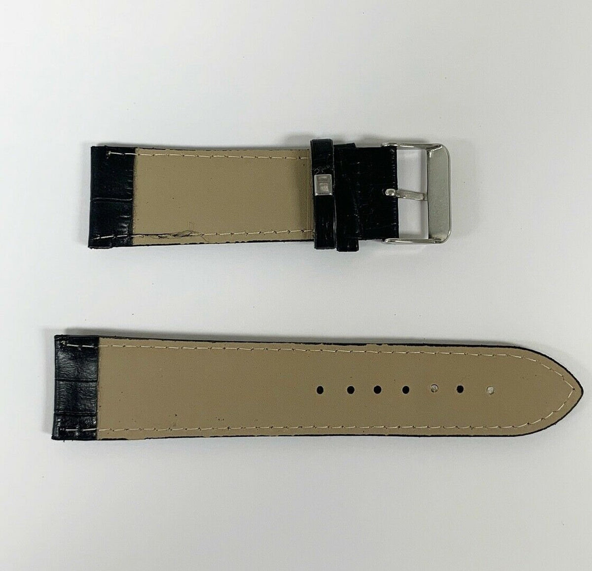 24mm Alligator Print Black Leather Strap with Steel Buckle Replacement Band