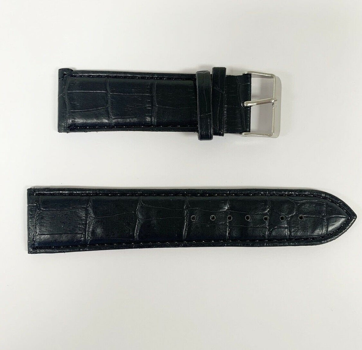 24mm Alligator Print Black Leather Strap with Steel Buckle Replacement Band