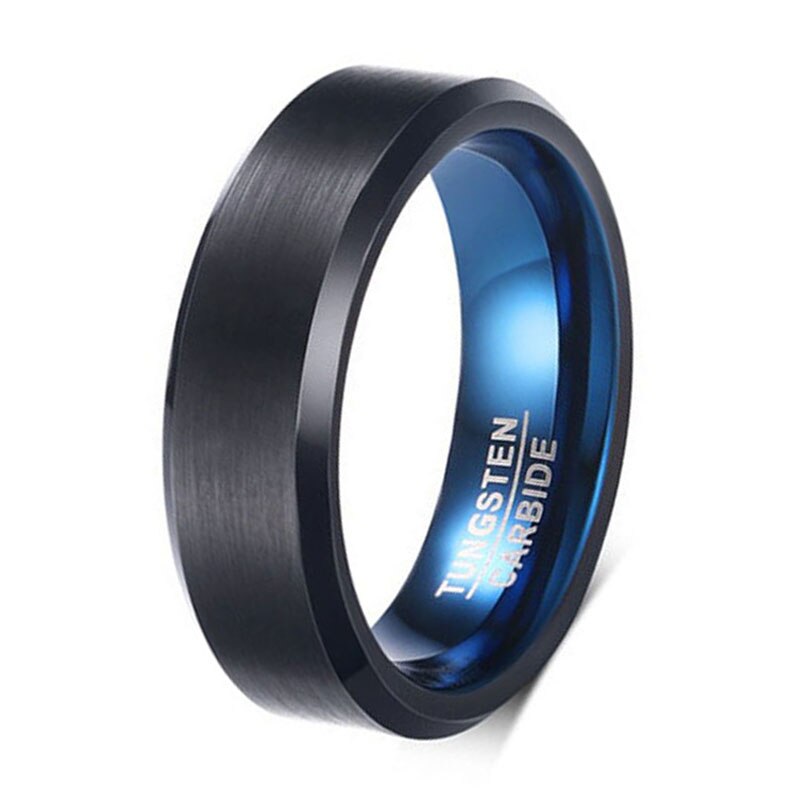 Tungsten Carbide 6mm Black with Blue Inside Mens Wedding Band Ring Size 11