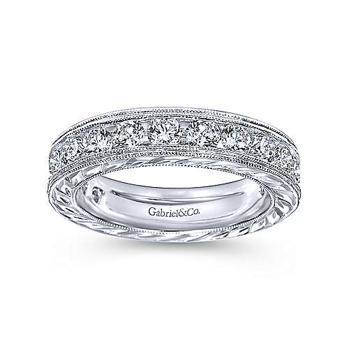 Vintage 14k White Gold Hand Engraved Channel Set Eternity Band  AN5280-6W44JJ