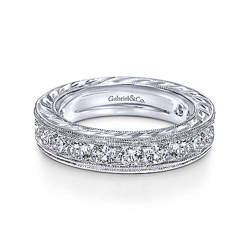 Vintage 14k White Gold Hand Engraved Channel Set Eternity Band  AN5280-6W44JJ
